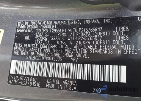 2011 Toyota Highlander Se V6 z USA, uszkodzony, nr VIN 5TDZK3EHXBS043035